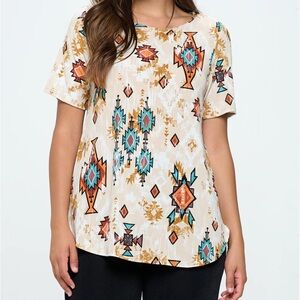 Women's Top Tunic  Multicolor Jostar Stretch Short Sleeve Size Medium